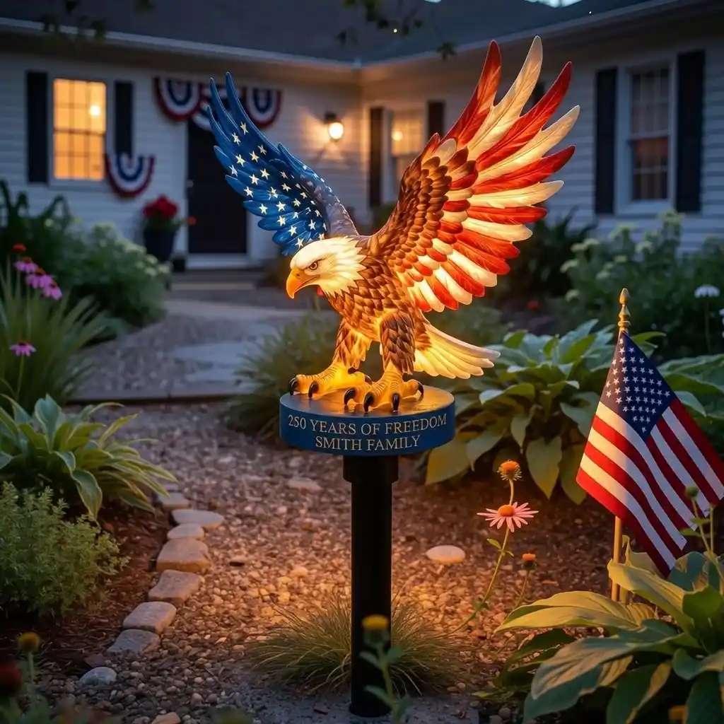 Personalized Solar Eagle Garden Light American Freedom Tribute